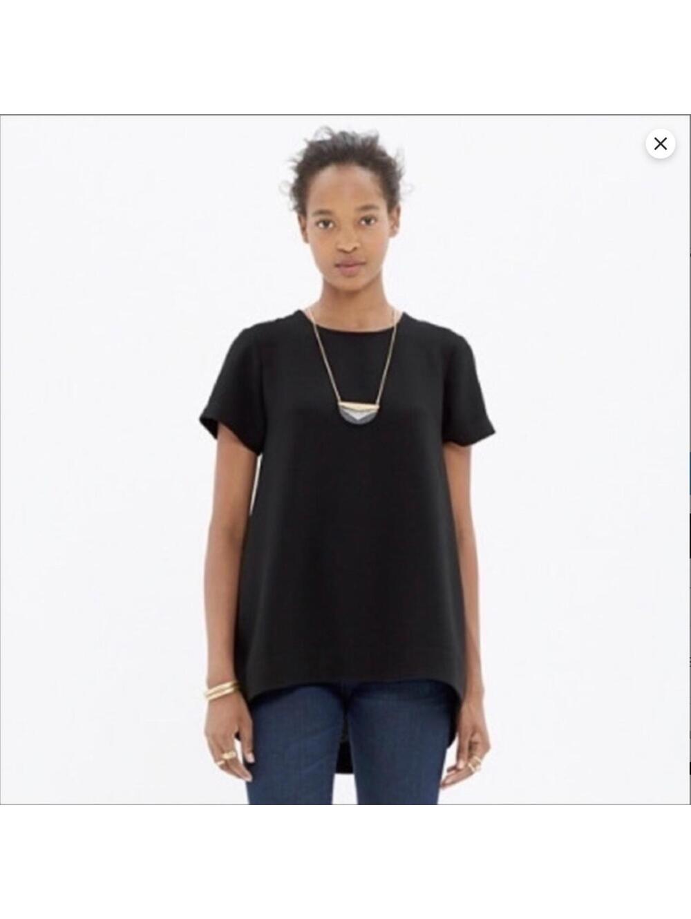 Madewell Thick Black Cotton Short Sleeve T-Shirt with High-Low Hem Size XS
